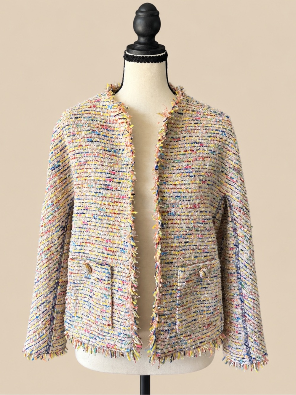 Corporate Chic Tweed Fringe Mango Blazer XS